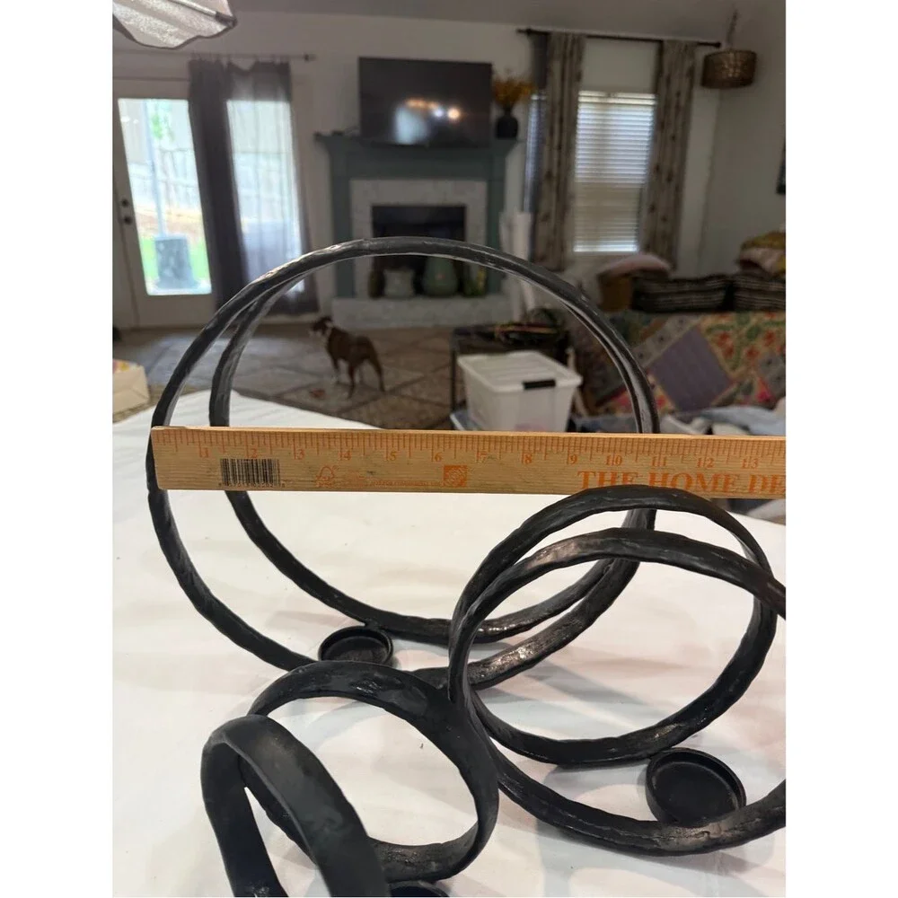 Pottery Barn Forged Iron Ring Tealight Candle Holders Set of 3 Modern Sculptural